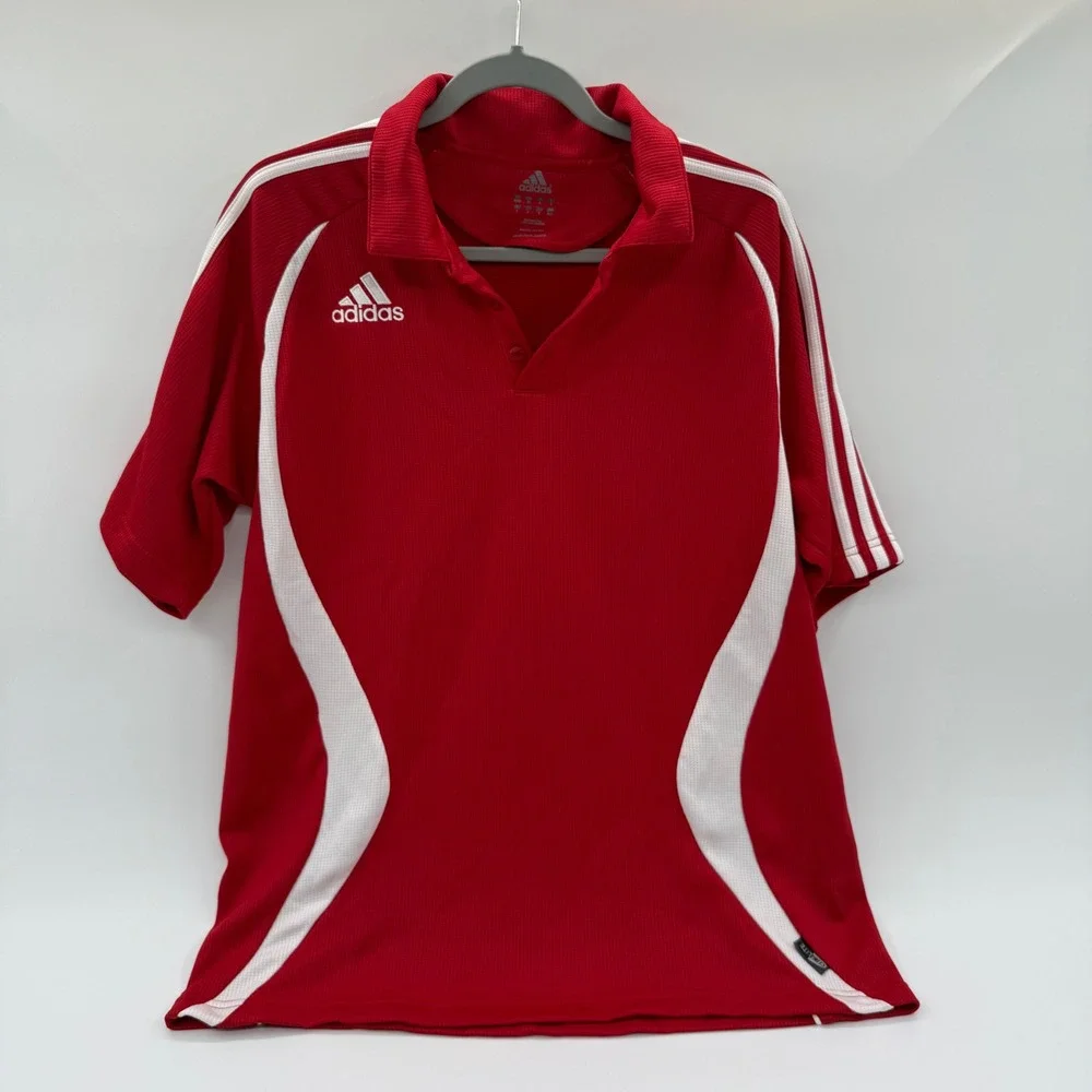 Adidas‎ Mens Climalite Polo Shirt Red White Short Sleeve Athletic Golf Size M